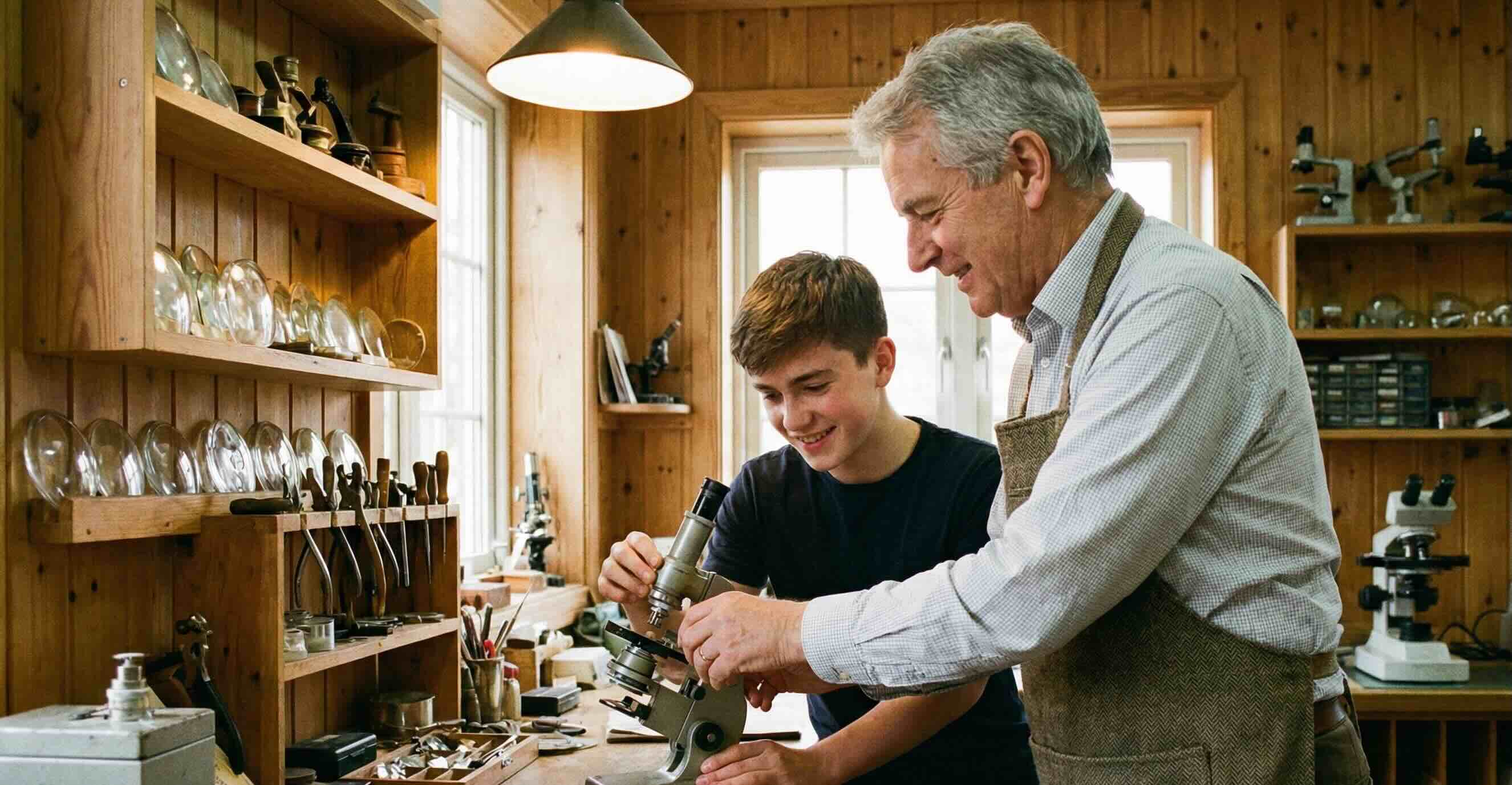 An optician mentor teaching an apprentice